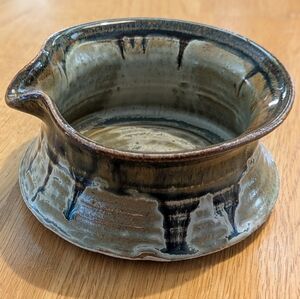 Art Pottery Bowl Mug Swirl Glaze Handmade  Pottery Signed Brown